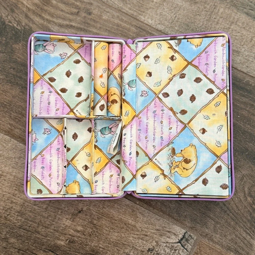 Disney Winnie the Pooh Vintage Pastel Patchwork Fabric Zip Closure Jewelry Case